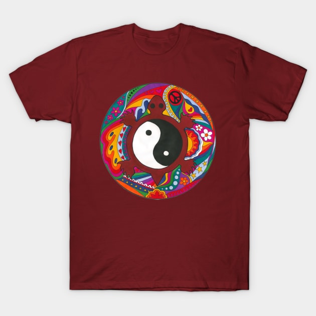 Psychedelic Yin Yang Turtle T-Shirt by Kellie Espie Art